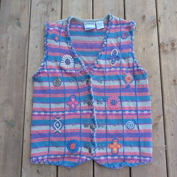 Sigrid Vintage Made in Hong Kong Knit Button Up Vest Women Size Large - Picture 1 of 6